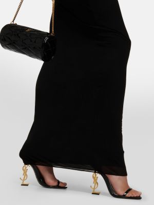Vestido largo de punto drapeado de fiesta Saint Laurent negro