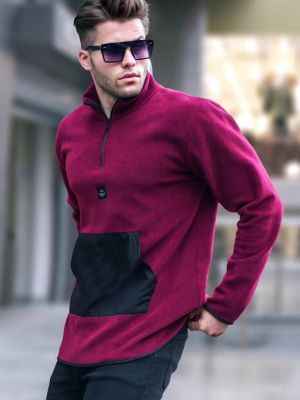Fliso džemperis su kišenėmis Madmext raudona