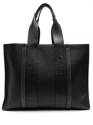Usnjena nakupovalna torba Chloe črna