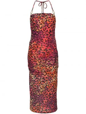 Robe mi-longue à imprimé à imprimé léopard Just Cavalli orange