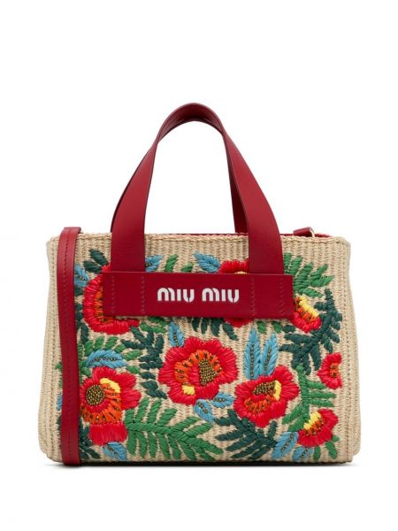 Shopper torbica s cvjetnim printom Miu Miu Pre-owned smeđa