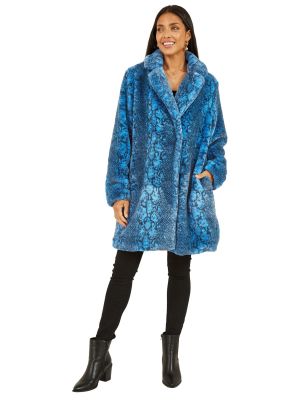 Пальто с принтом со змеиным принтом Yumi синее