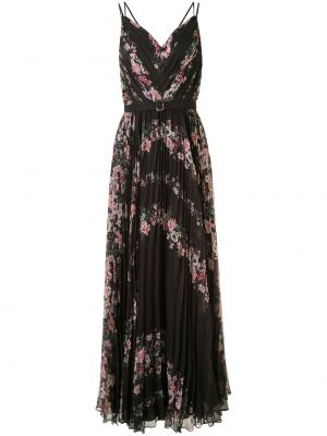 Plisované kvetinové večerné šaty s potlačou Marchesa Notte čierna