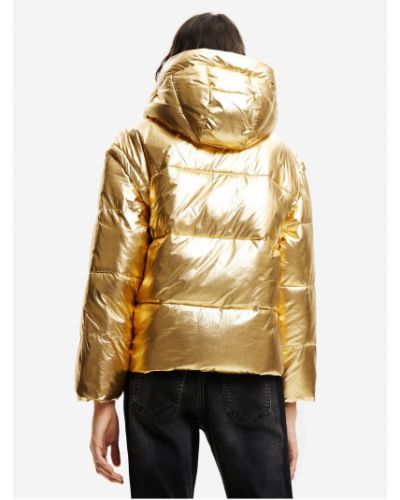 Prešívaná bunda s kapucňou Desigual zlatá