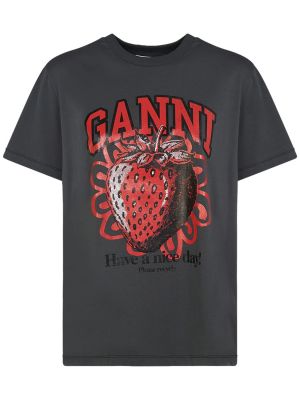 T-shirt di cotone con stampa in jersey Ganni nero
