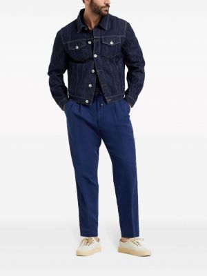 Pantalon en lin en coton plissé Brunello Cucinelli bleu