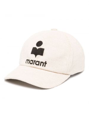 Haftowana czapka z daszkiem sztruksowa Isabel Marant beżowa