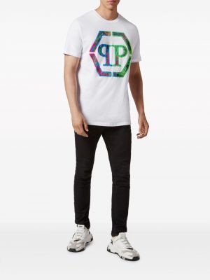 T-shirt en coton en cristal Philipp Plein blanc