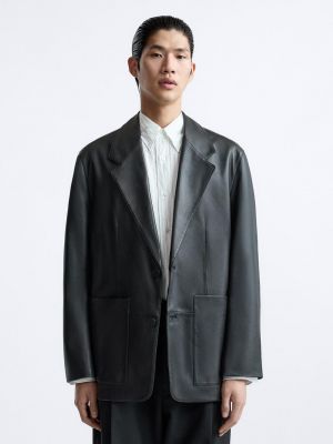 Кожаный пиджак Zara серый