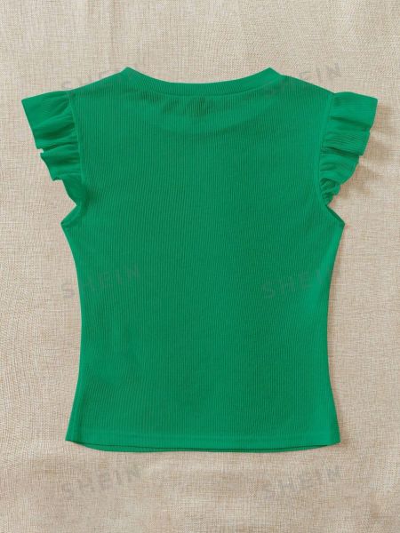 Однотонная трикотажная футболка с коротким рукавом Shein зеленая