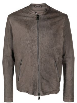 Kožená bunda na zips Giorgio Brato sivá