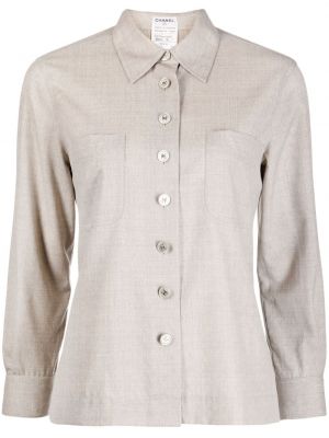 Вълнена риза с копчета Chanel Pre-owned сиво