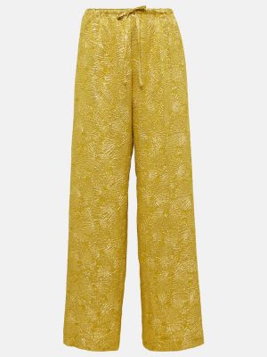 Laza szabású virágos egyenes szárú nadrág Dries Van Noten aranyszínű