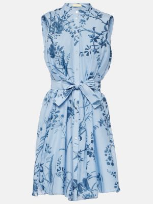 Bavlněné hedvábné šaty s potiskem Erdem modré