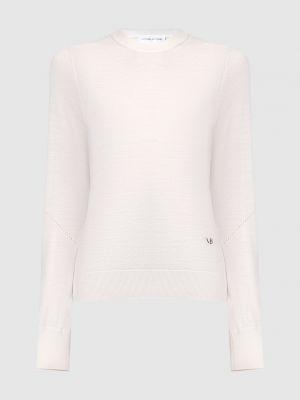Бежевый шерстяной свитер с вышивкой Victoria Beckham