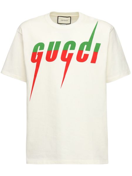 T-shirt i bomull med mönster i jersey Gucci vit