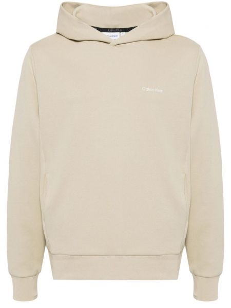 Pamučna hoodie s kapuljačom s printom Calvin Klein bež