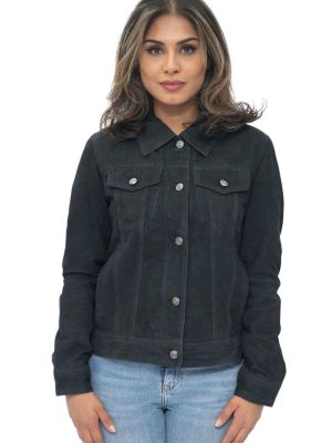 Кожаная замшевая джинсовая куртка Infinity Leather черная