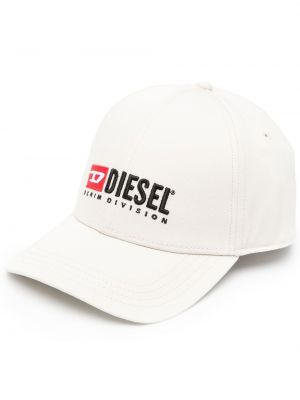 Medvilninis siuvinėtas kepurė su snapeliu Diesel balta