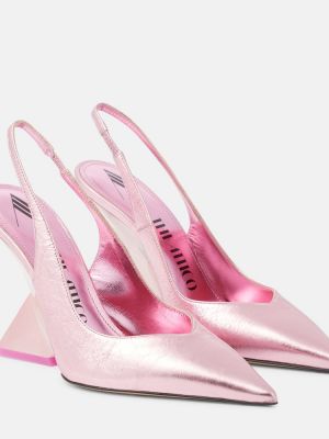 Кожени полуотворени обувки с отворена пета The Attico розово