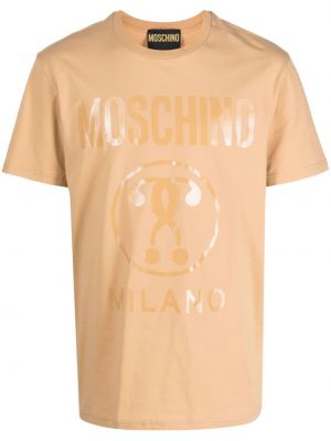 Памучна тениска с принт Moschino кафяво