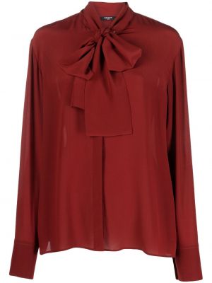 Svilena bluza z lokom Balmain rdeča