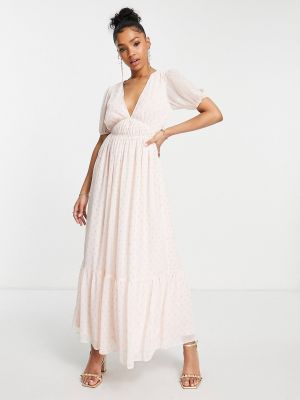 Длинное платье с глубоким декольте Miss Selfridge розовое