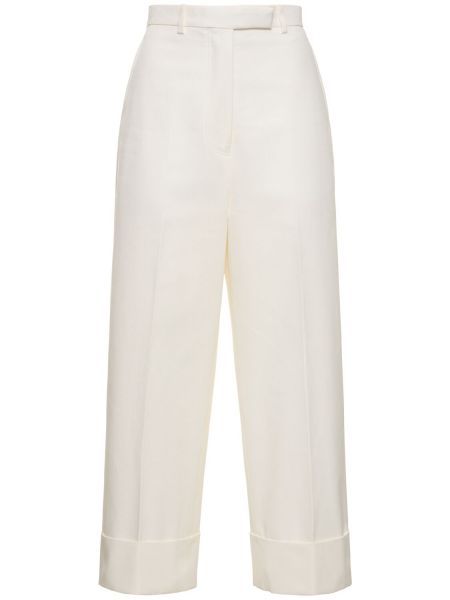 Pantalones de cintura alta de algodón Thom Browne blanco
