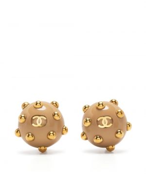 Boucles d'oreilles à boutons à boucle Chanel Pre-owned beige