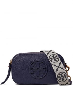 Kožená crossbody kabelka Tory Burch modrá