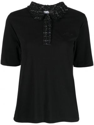 Памучна поло тениска Karl Lagerfeld черно