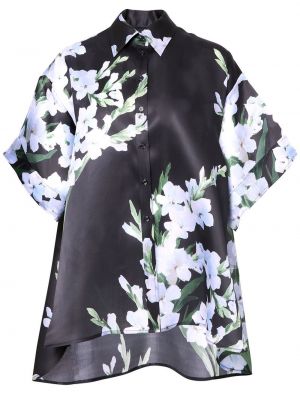 Avslappet trykt floral krage bluse Carolina Herrera svart