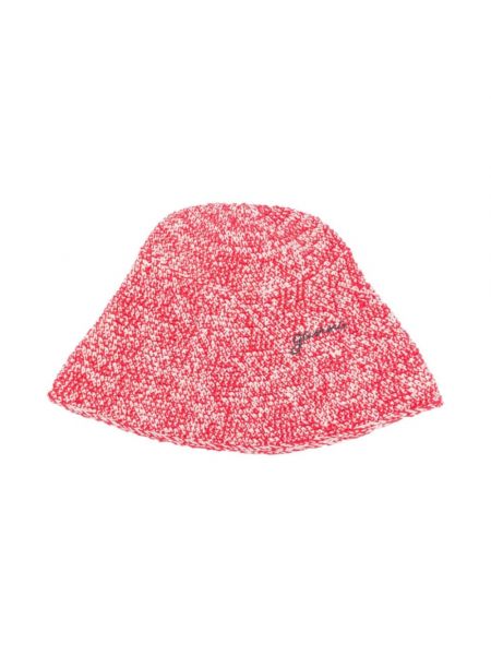 Dzianinowa haftowana czapka bawełniana Ganni czerwona