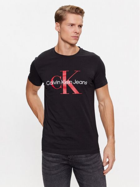 Тениска slim Calvin Klein Jeans черно