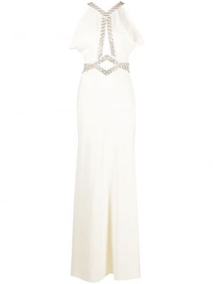 Коктейлна рокля с кристали Roberto Cavalli бяло