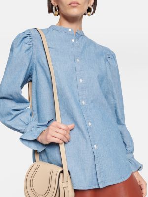 Памучна блуза с волани Polo Ralph Lauren синьо