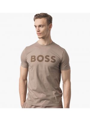 Бавовняна футболка з принтом з джерсі Hugo Boss бежева