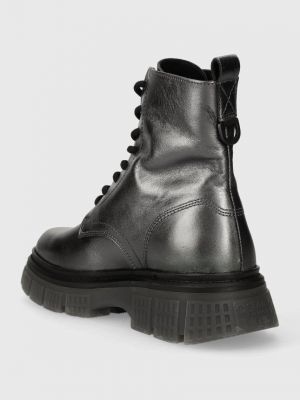 Kožené kotníkové boty na podpatku na plochém podpatku G-star Raw stříbrné