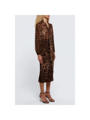 Blusa de seda de gasa con estampado Dolce & Gabbana marrón