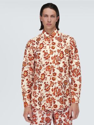 Kvetinová ľanová košeľa Loro Piana oranžová