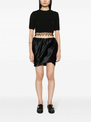 Drapované saténové mini sukně Ganni černé