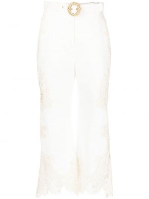 Rovné kalhoty s výšivkou Zimmermann bílé