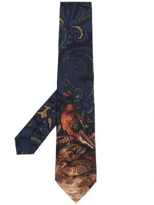 Jedwabny krawat z nadrukiem Polo Ralph Lauren niebieski