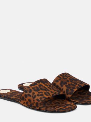 Леопардовые атласные босоножки с принтом Saint Laurent