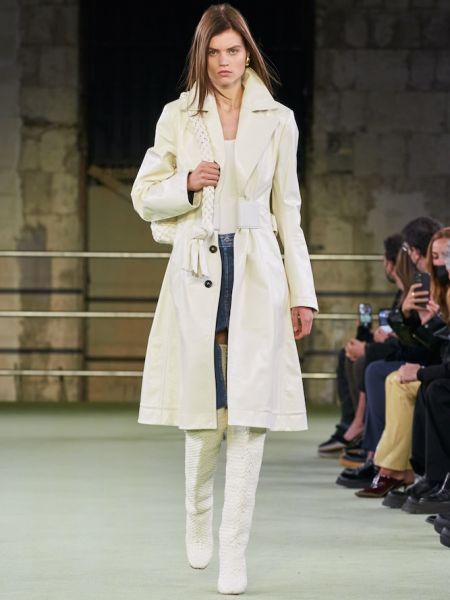 Kožený kabát Bottega Veneta bílý