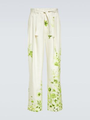 Květinové rovné kalhoty King & Tuckfield zelené