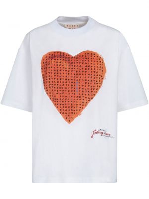 T-shirt en coton à imprimé de motif coeur Marni blanc
