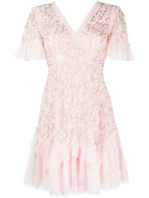 Květinové koktejlové šaty Needle & Thread růžové