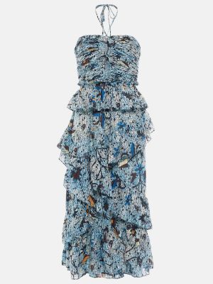 Bavlnené midi šaty s potlačou Ulla Johnson modrá
