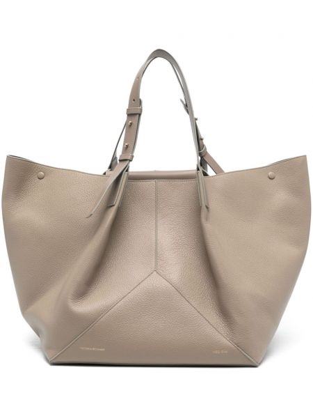 Δερμάτινη τσάντα shopper Victoria Beckham γκρι